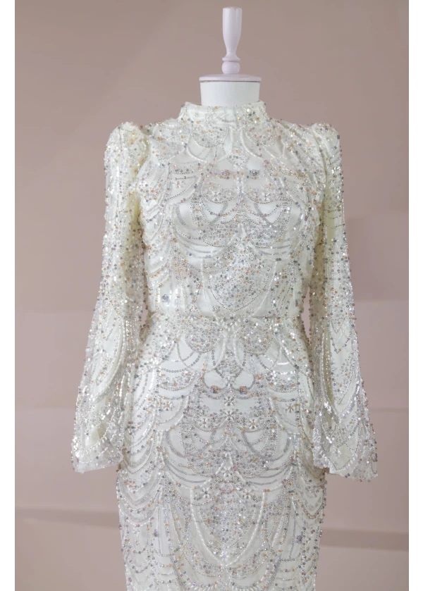 Luna Modest Abiye Ekru