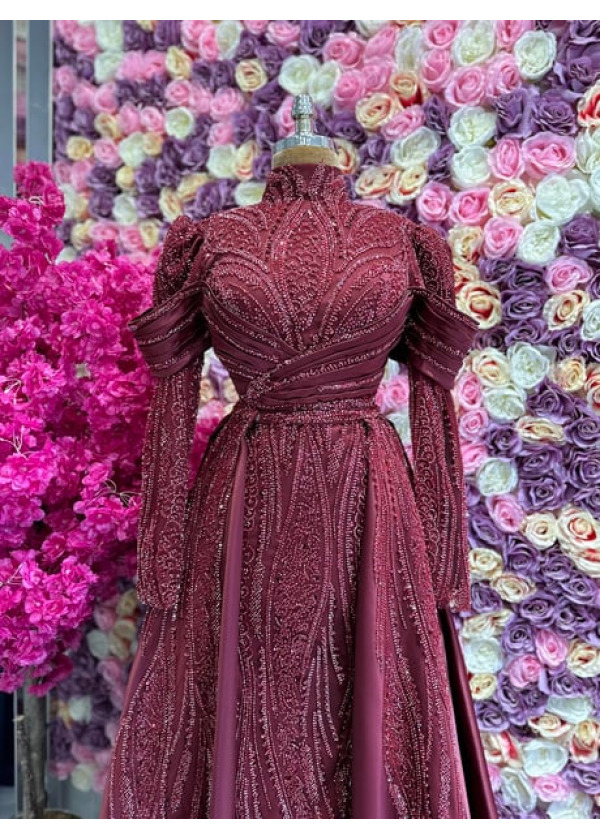 Monica Özel İşlemeli Abiye Bordo