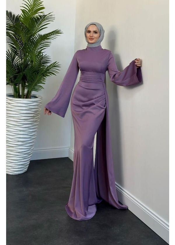 Arabella Pelerinli Saten Balık Abiye Lila