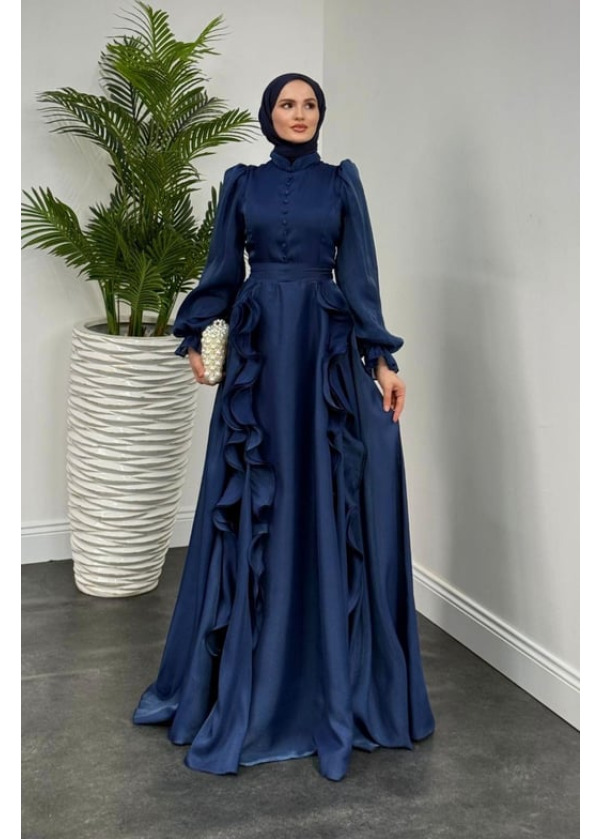 Samira Fırfırlı Janjan Abiye Lacivert