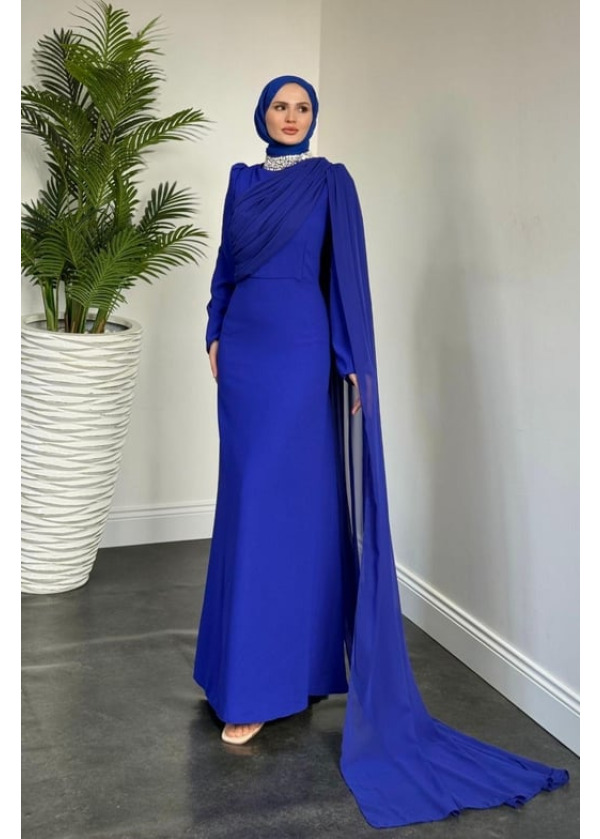 Olara Yandan Pelerinli Abiye Saks