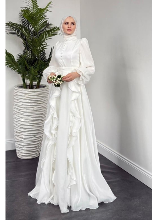 Samira Fırfırlı Janjan Abiye Beyaz