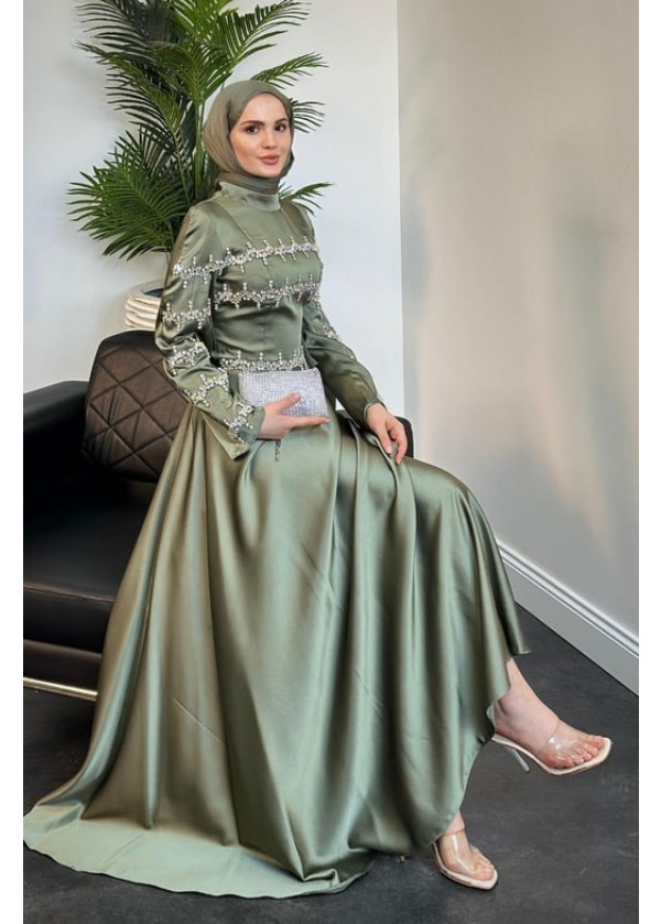 Onsra Taşlı Abiye Çağla Yeşili