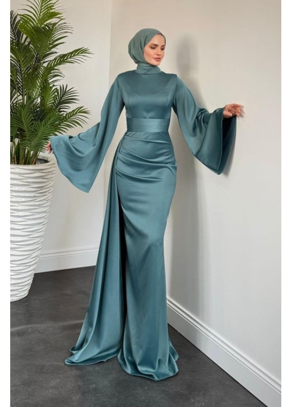 Arabella Pelerinli Saten Balık Abiye Turkuaz