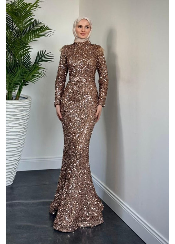 Lalin Payetli Balık Abiye Bakır