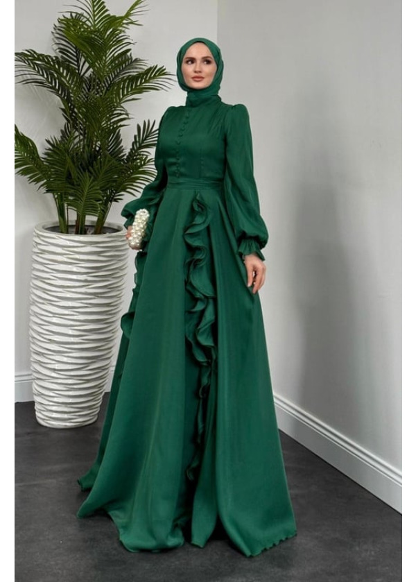 Samira Fırfırlı Janjan Abiye Zümrüt